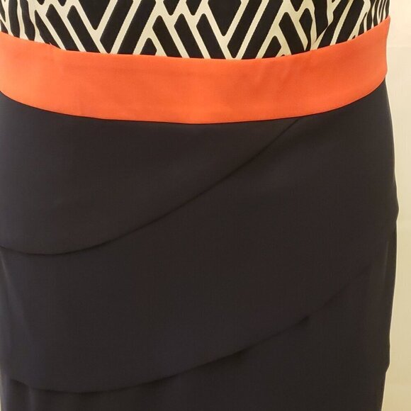 Connected Apparel Multitier Sheath Cocktail Dress in Blue/White/Coral, Size 14W - Picture 6 of 8